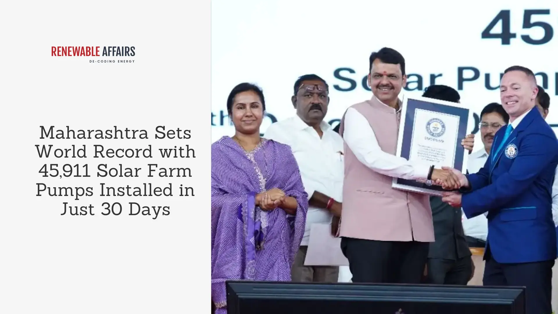 Maharashtra Sets World Record with 45,911 Solar Farm Pumps Installed in Just 30 Days